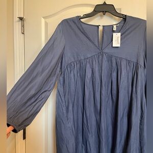 glam Steel Blue Long Sleeve Babydoll Dress